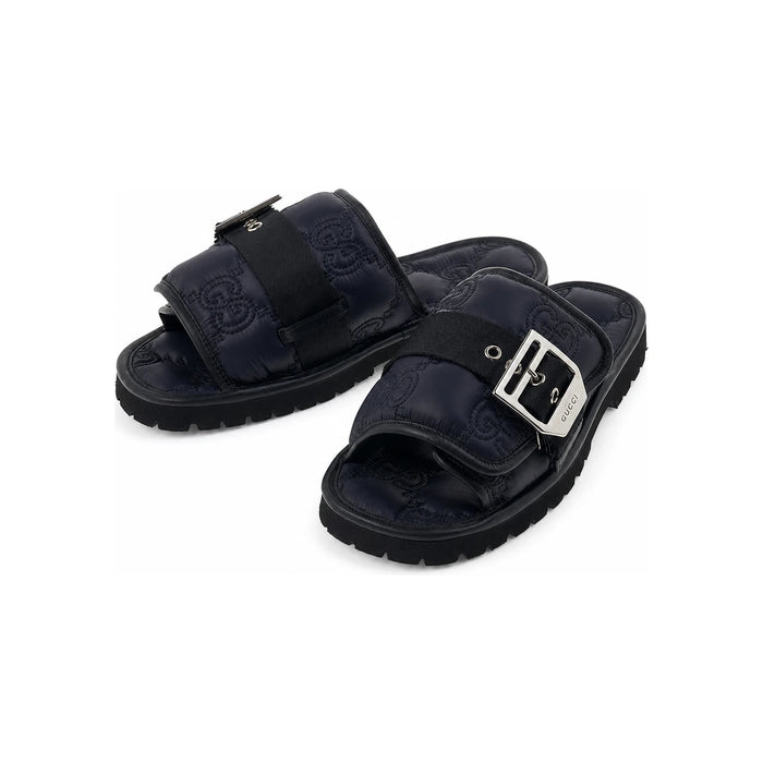 GUCCI GG Logo Slide Sandals Black Leather Men’s Sandals
