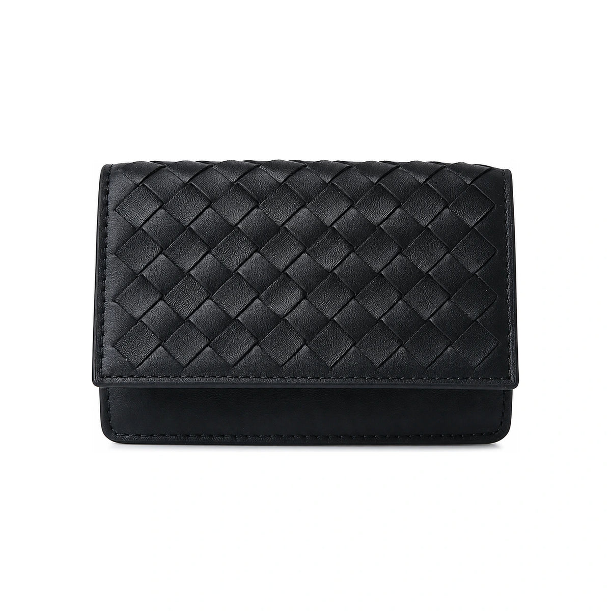 Bottega Veneta Black Leather Flap Card Holder Wallet