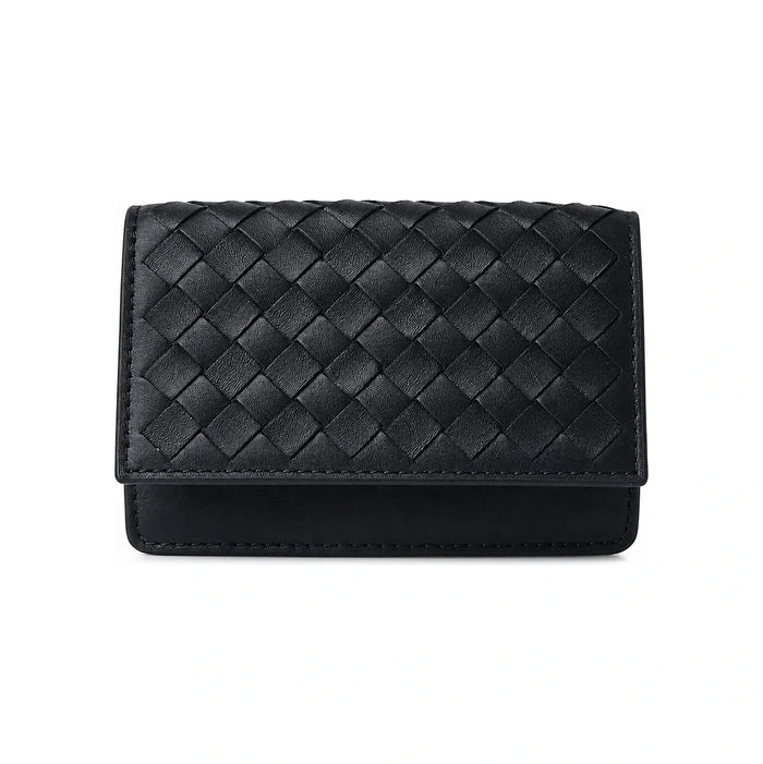 Bottega Veneta Black Leather Flap Card Holder Wallet