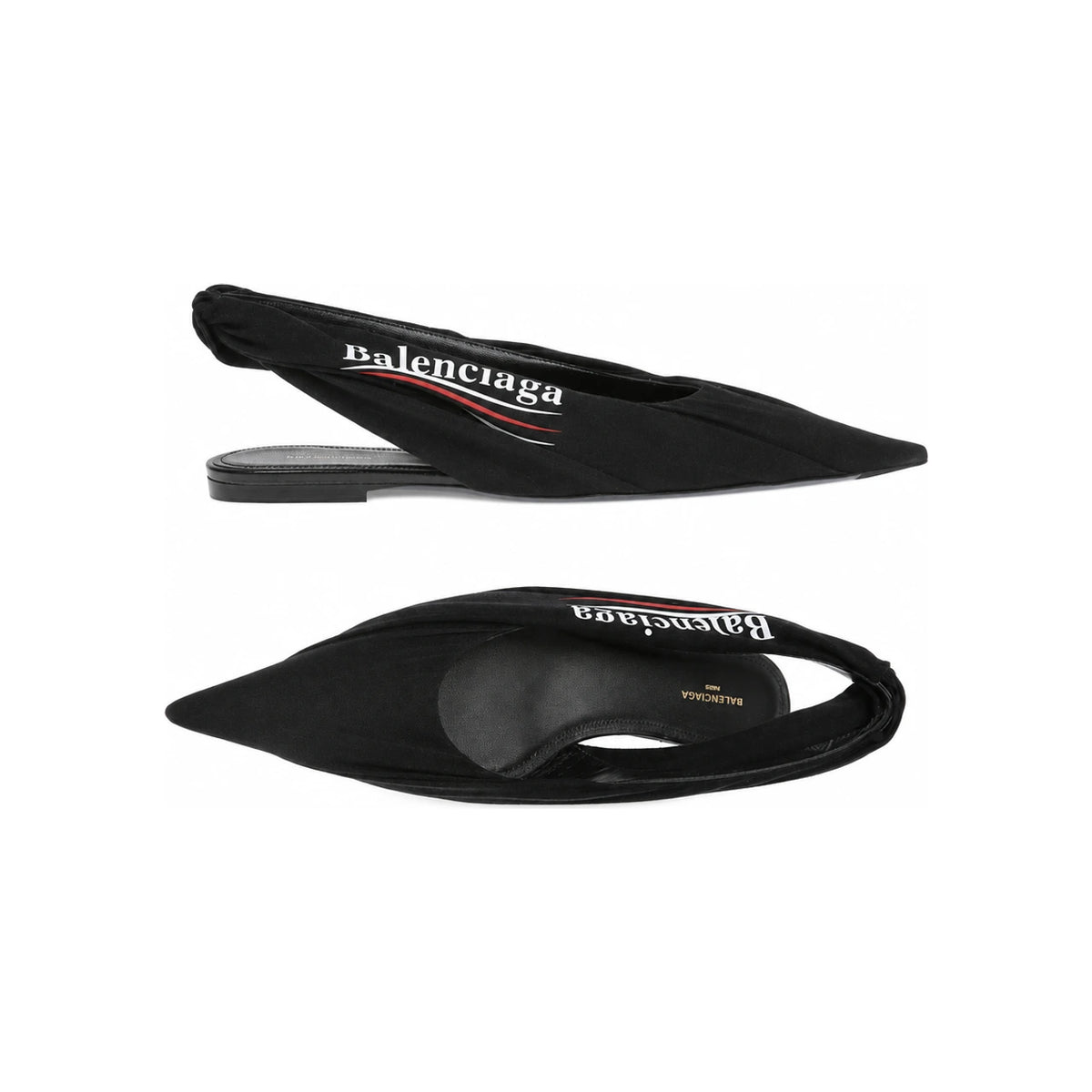 BALENCIAGA Logo Flat Slingback Sandals Black