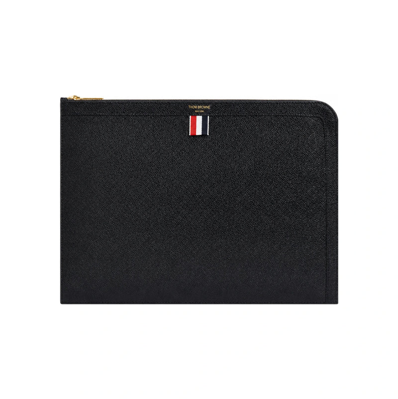 THOM BROWNE Pebble Leather Medium Folio Clutch Bag