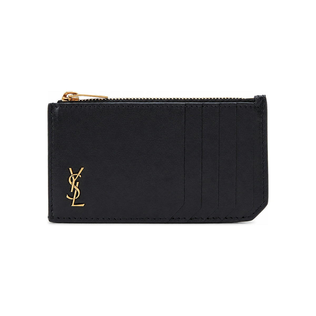 Saint Laurent Zip Card Holder Black Leather Card Wallet