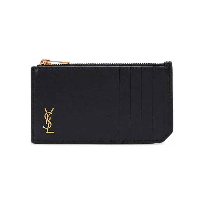 Saint Laurent Zip Card Holder Black Leather Card Wallet