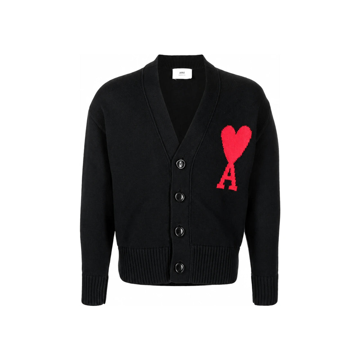 AMI Women’s Big Heart Logo Embroidered Cardigan Black