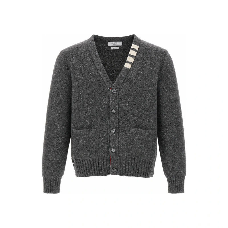 THOM BROWNE Diagonal V-Neck Cardigan Medium Gray MKC455A Y1032 035