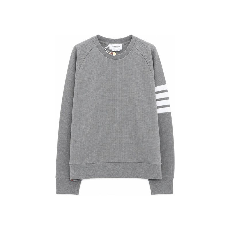 THOM BROWNE Diagonal 4-Bar Waffle Knit Crewneck Sweatshirt MJT205A 035