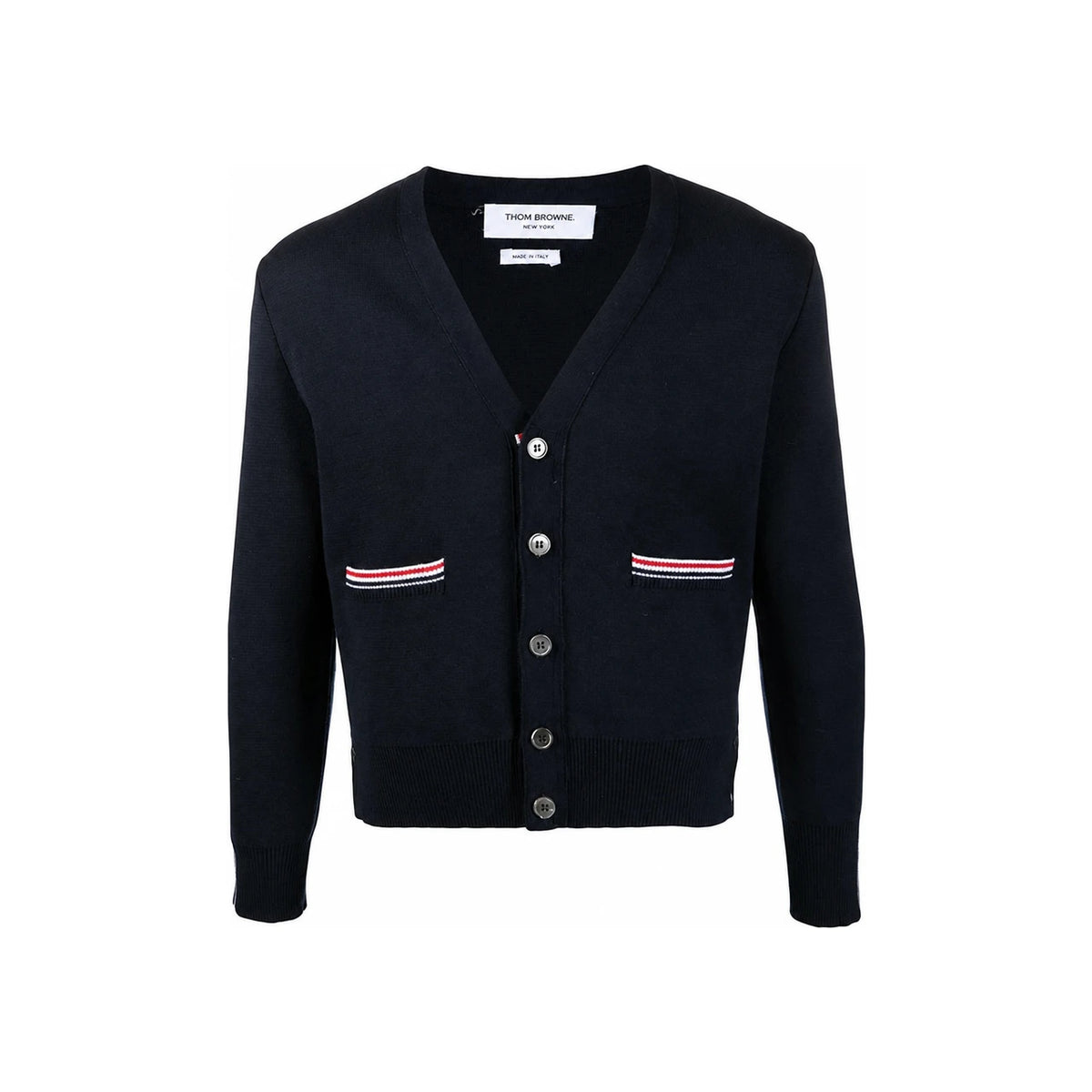 THOM BROWNE Men’s Side Intarsia Wool Cardigan Navy