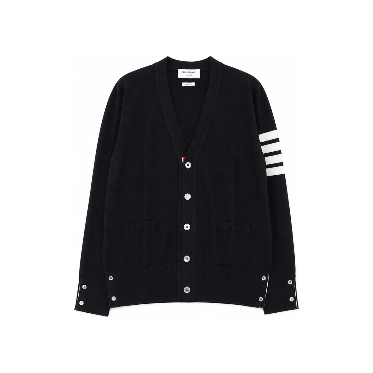 THOM BROWNE Navy Sustainable Wool Stripe Cardigan Men