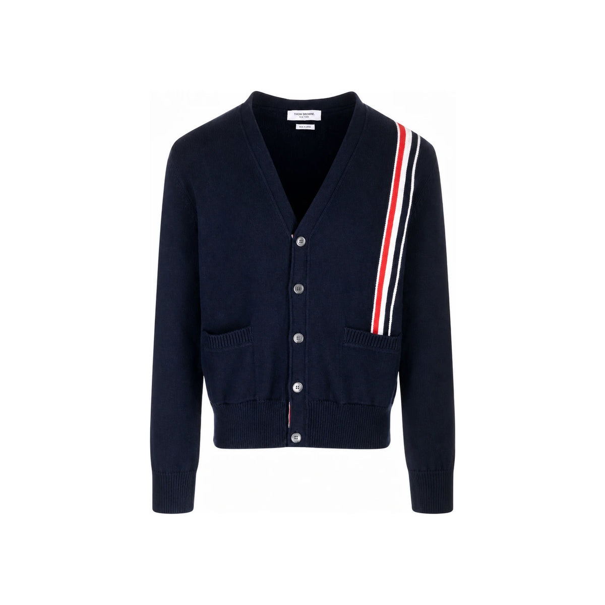 THOM BROWNE Men’s RWB Intarsia Cotton Cardigan Navy