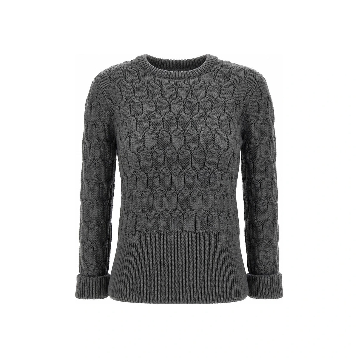 THOM BROWNE Crisscross Crewneck Pullover Knit Sweater Gray Women