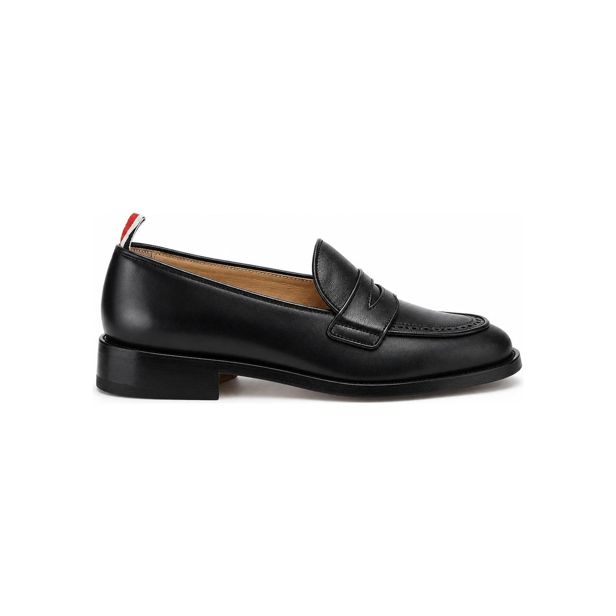 THOM BROWNE RWB Tab Vitello Calf Leather Flexible Sole Penny Loafers
