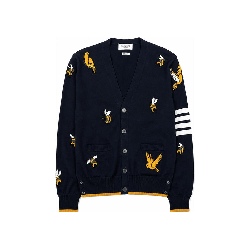 THOM BROWNE Bird & Bee V-Neck Cardigan for Men MKC451A Y1002 415