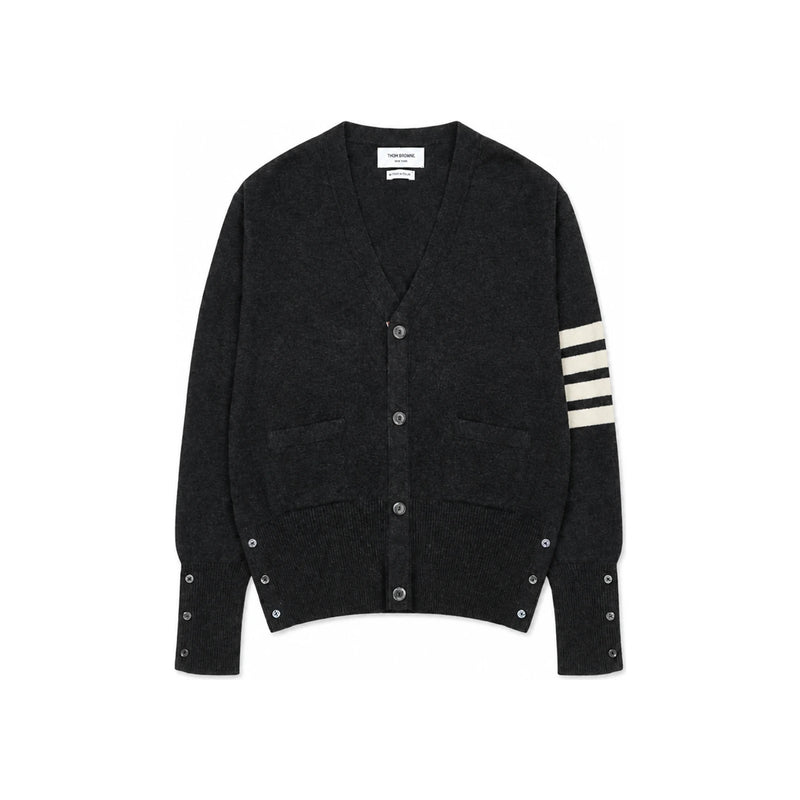 THOM BROWNE Dark Gray Cashmere Armband Stripe Knit Cardigan