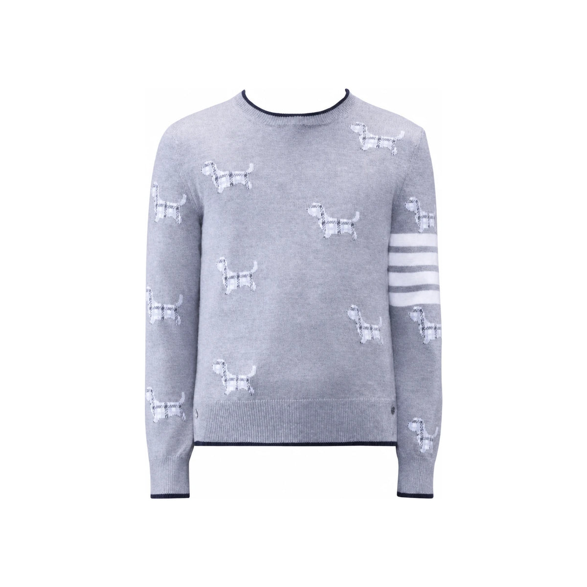 THOM BROWNE Hector Merino Wool Crewneck Sweater Light Gray