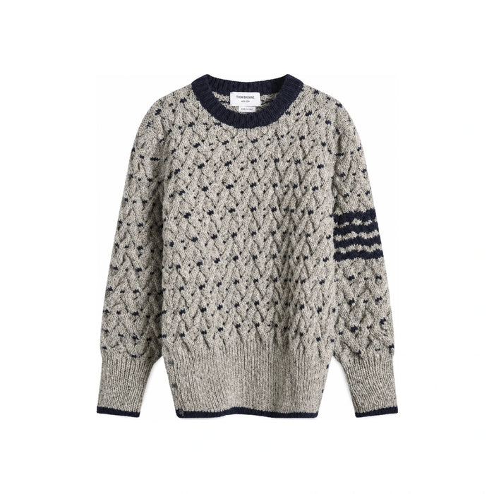 THOM BROWNE Classic Diagonal Armband Crewneck Knit Sweater Gray