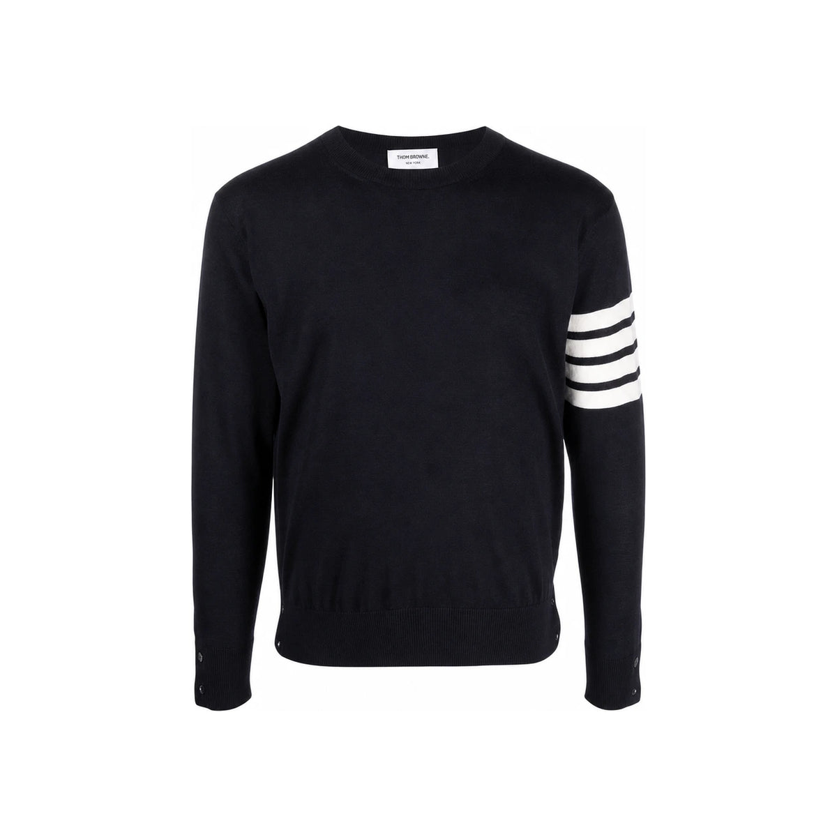 THOM BROWNE 4-Bar Stripe Sustainable Merino Wool Crewneck Sweater
