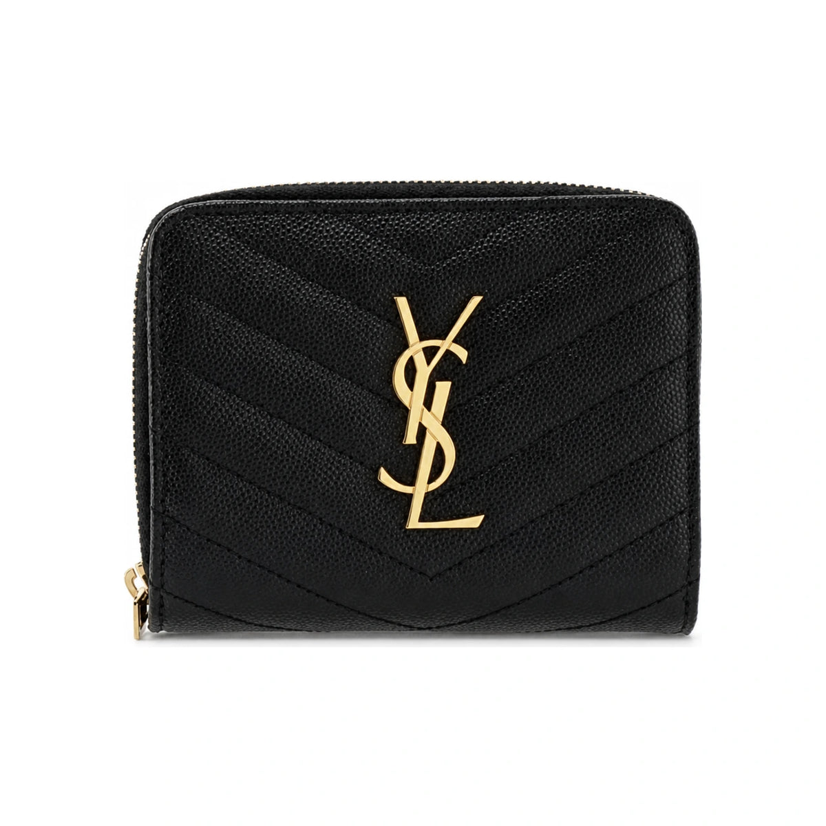 Saint Laurent Monogram Zip Small Wallet Black Leather