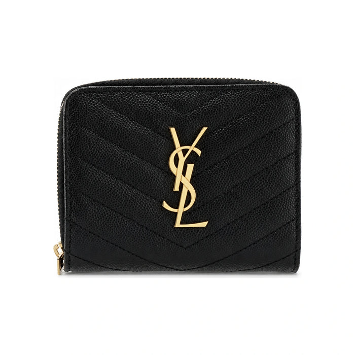 Saint Laurent Monogram Zip Small Wallet Black Leather