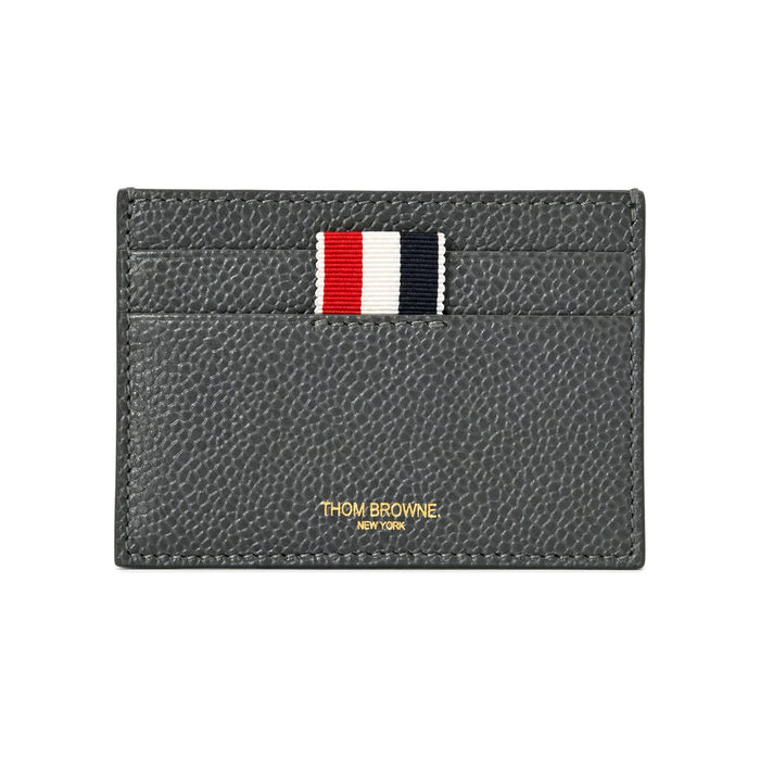 THOM BROWNE Tricolor Stripe Leather Card Holder Gray Unisex