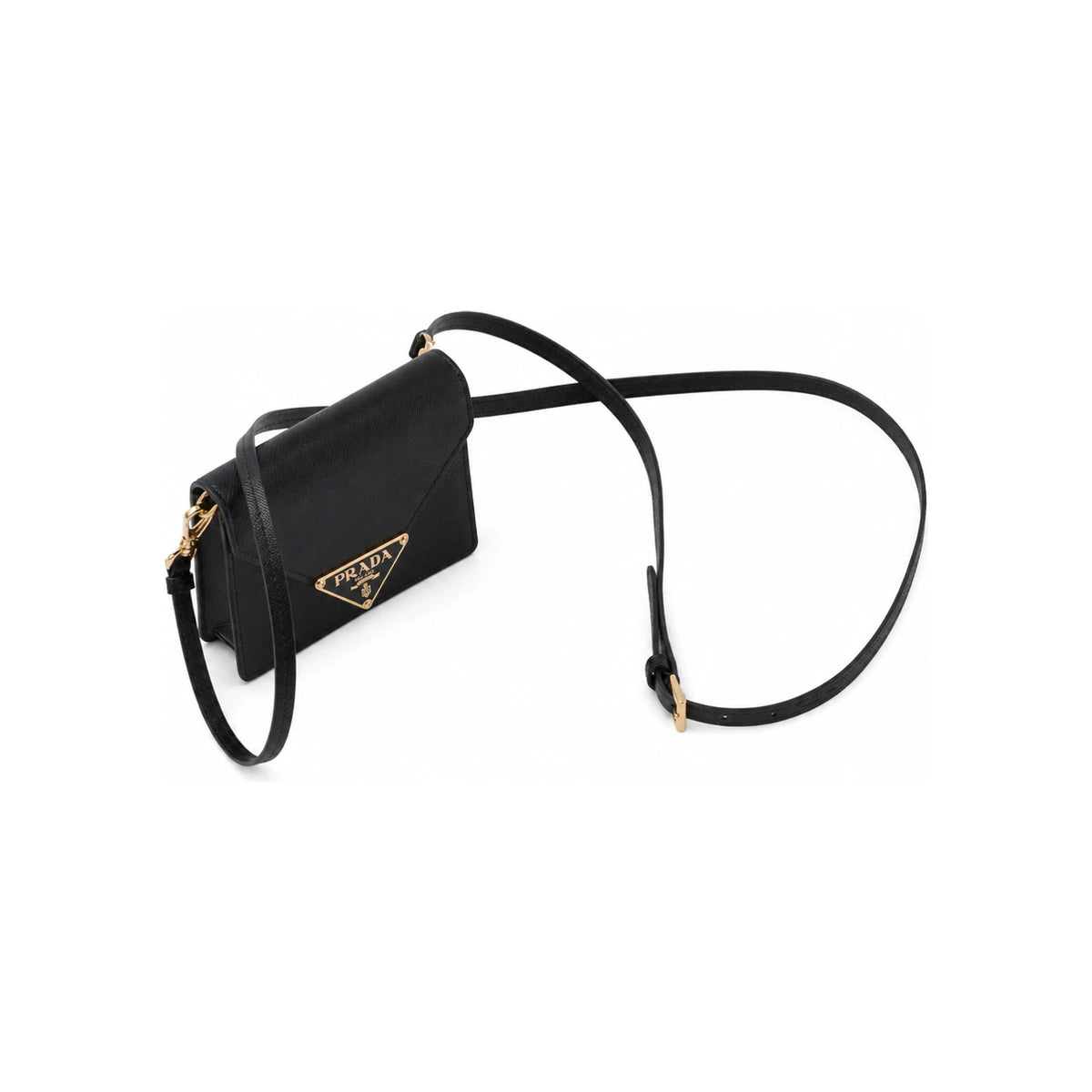 PRADA Saffiano Leather Logo Wallet Crossbody Bag Black