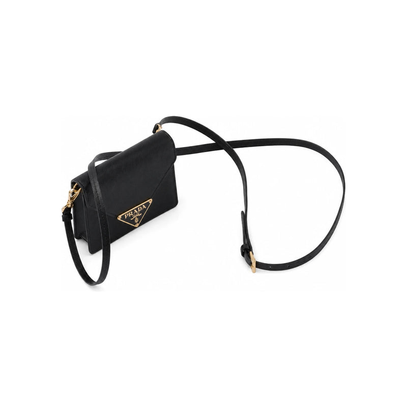PRADA Saffiano Leather Logo Wallet Crossbody Bag Black
