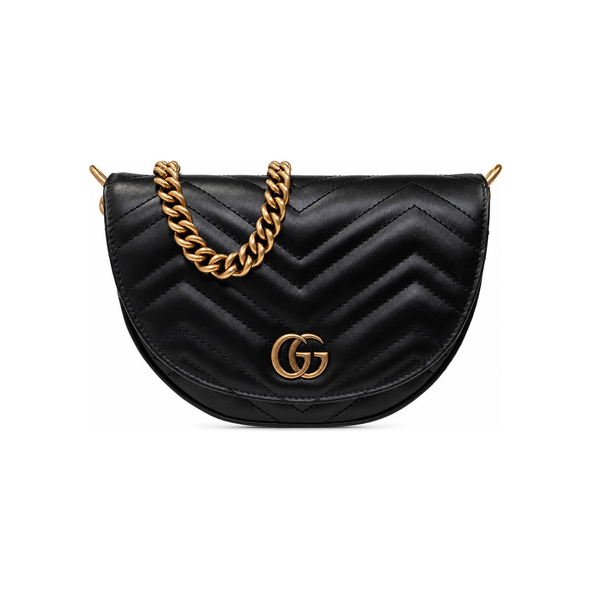 GUCCI GG Marmont Chain Crossbody Bag Black Leather