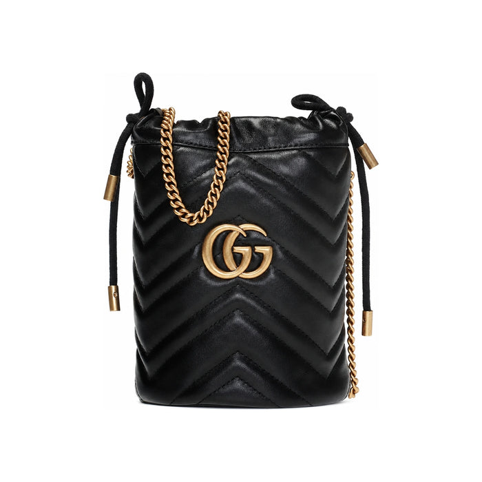GUCCI GG Marmont Mini Bucket Bag Black Leather Shoulder Bag