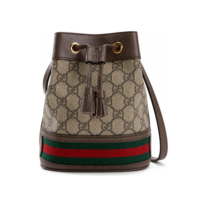 GUCCI Ophidia GG Mini Bucket Bag Brown Canvas Leather Shoulder Bag