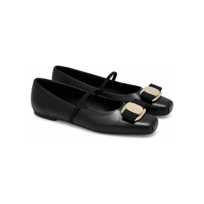 Ferragamo New Vara Ballerina Women’s Flat Shoes Zina Nero Width C 0768868