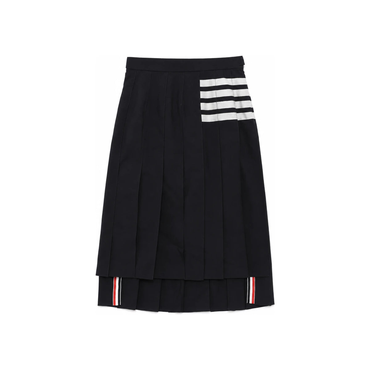 THOM BROWNE Wool Pleated Midi Skirt Navy