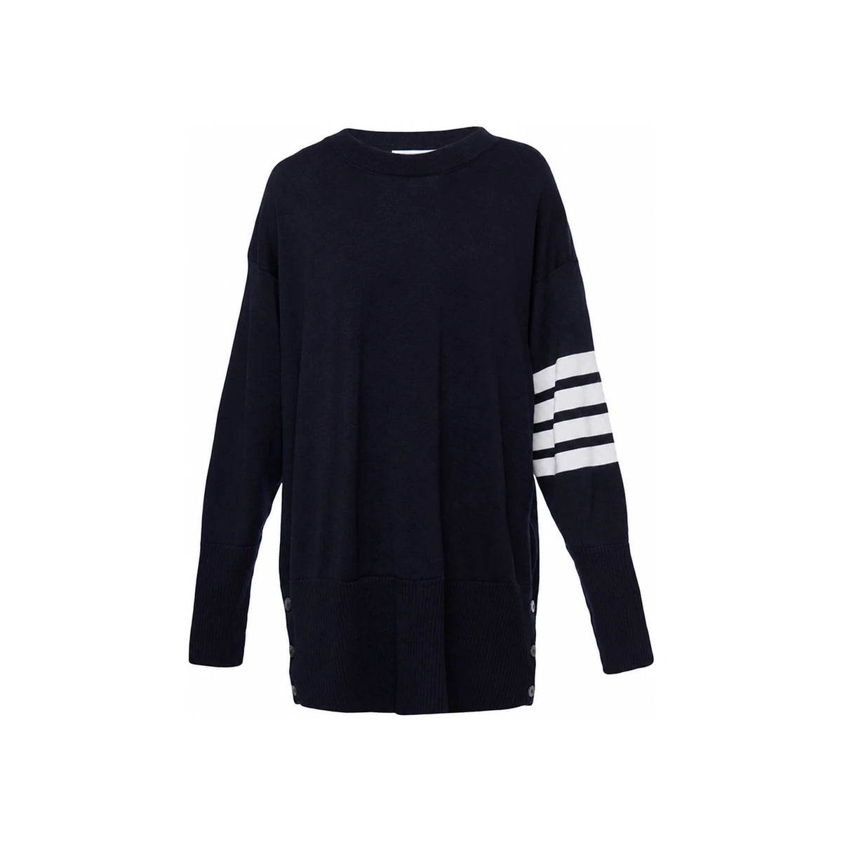 THOM BROWNE Oversized Crewneck 4-Bar Stripe Knit Sweater Navy