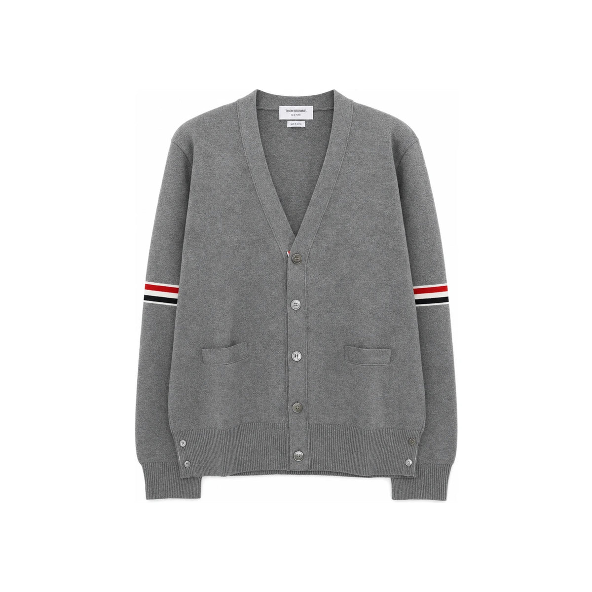 THOM BROWNE Milano Knit Tricolor Armband Cardigan Gray Unisex