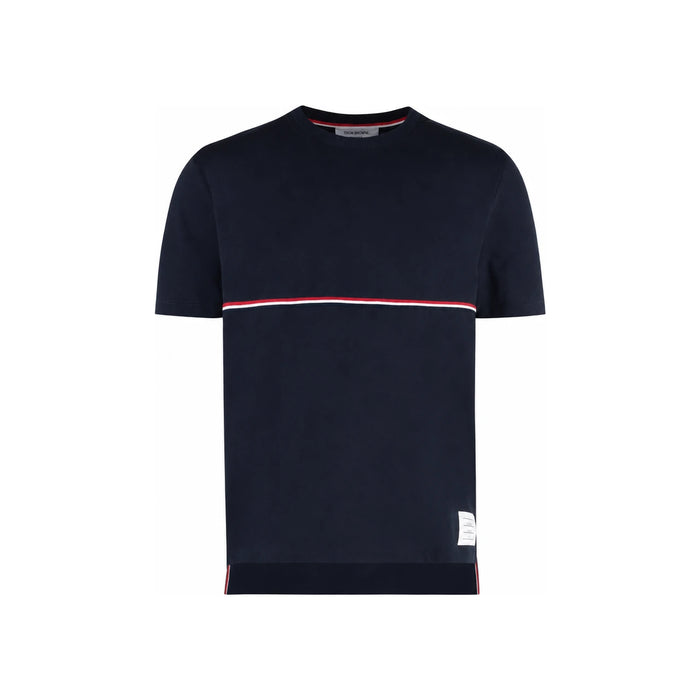 THOM BROWNE Tricolor Stripe Short Sleeve T-Shirt Navy Cotton Men