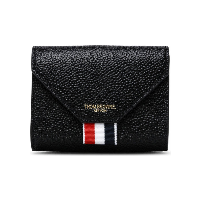 THOM BROWNE Black Leather Envelope Card Holder Wallet for Women