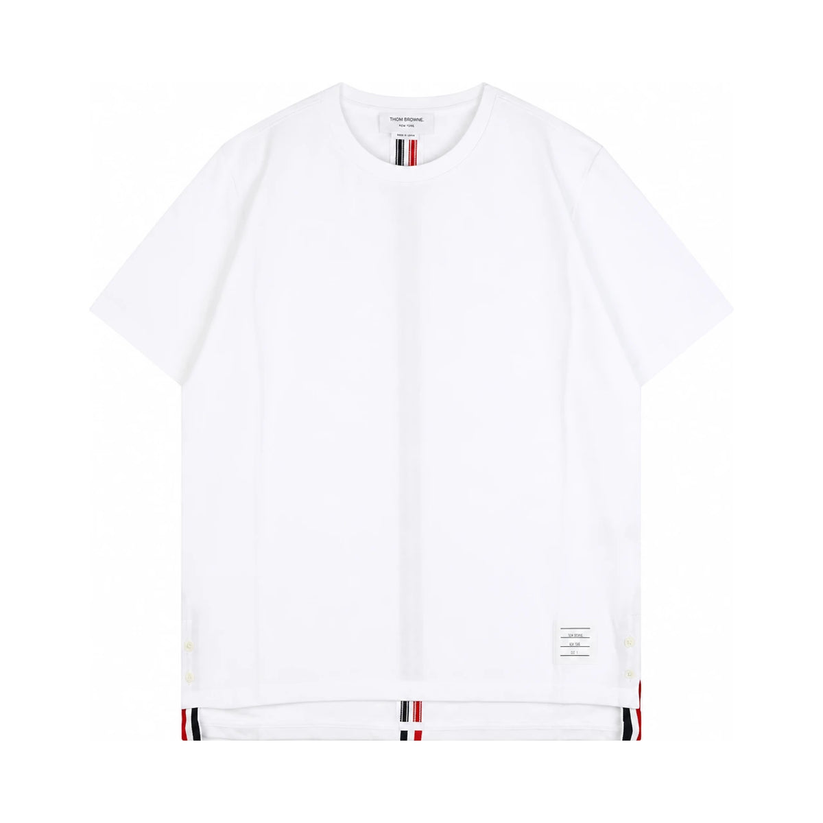 THOM BROWNE Pique Center-Back Tricolor Stripe Relaxed Fit T-Shirt
