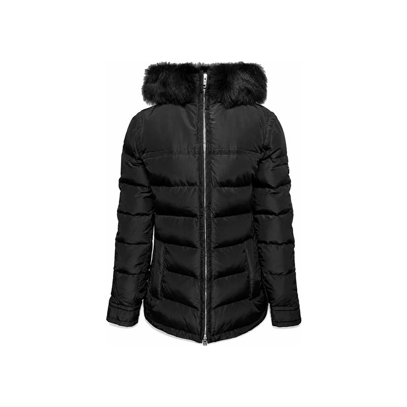 PRADA Black Hooded Fur-Trim Triangle Logo Puffer Jacket