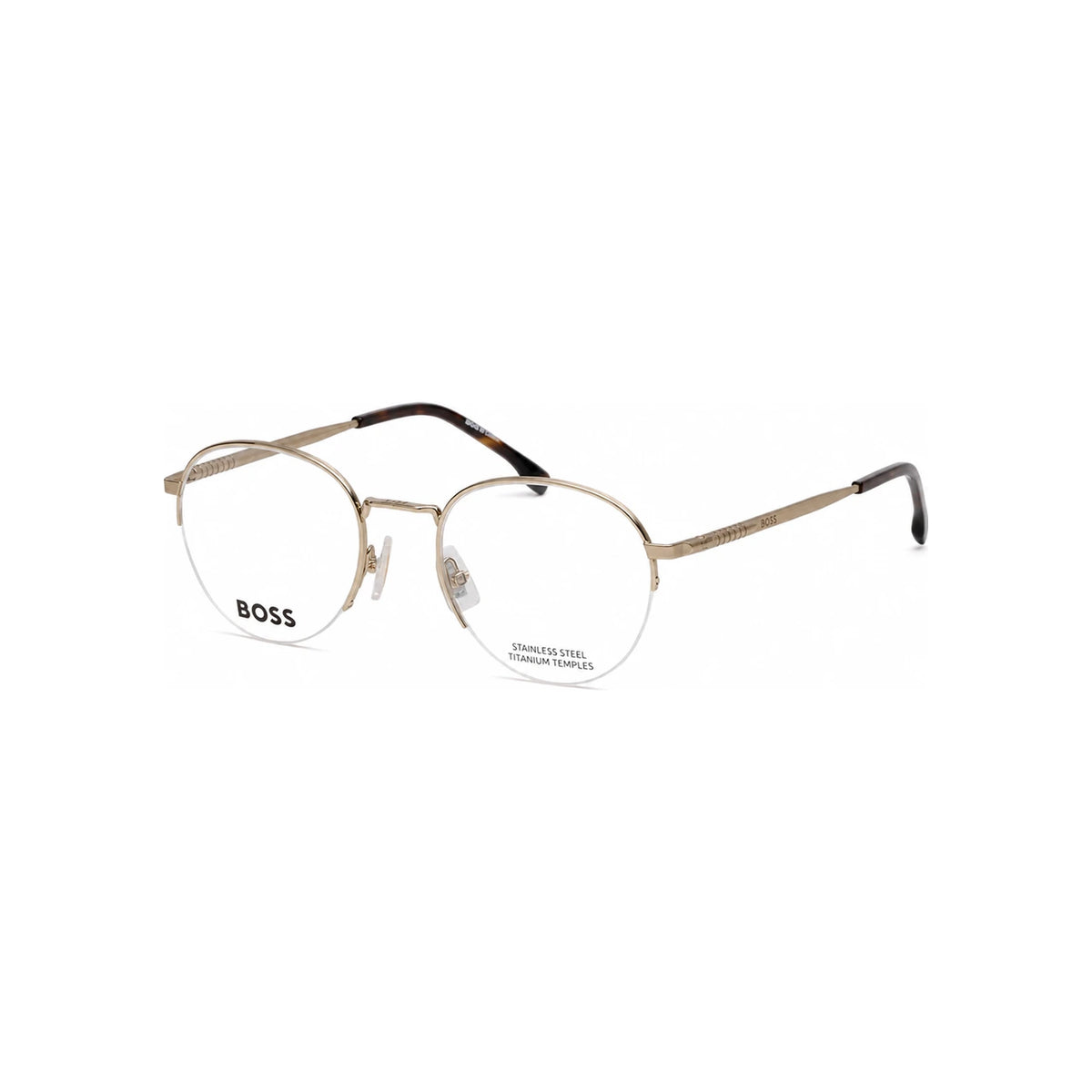 HUGO BOSS Titanium Semi-Rimless Round Eyeglass Frames Gold Stainles BOSS1448 J5G