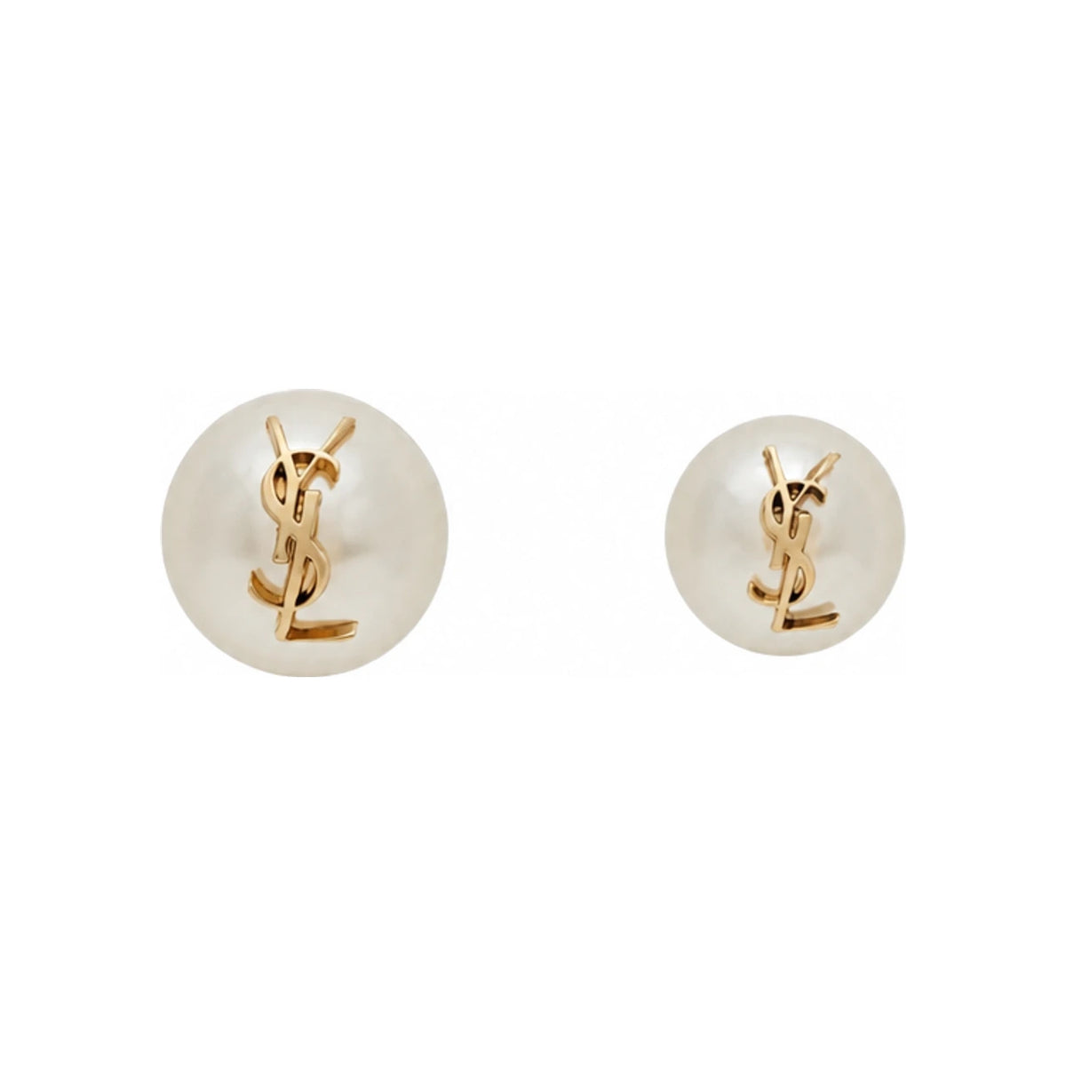 Saint Laurent YSL Logo Pearl Earrings Silver-Tone Jewelry