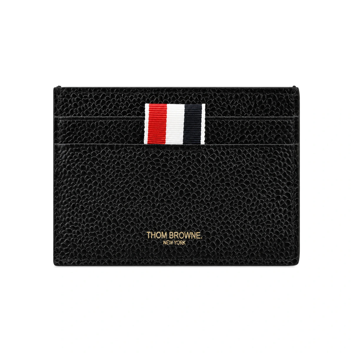 THOM BROWNE Pebble Leather Tricolor Stripe Card Holder Wallet