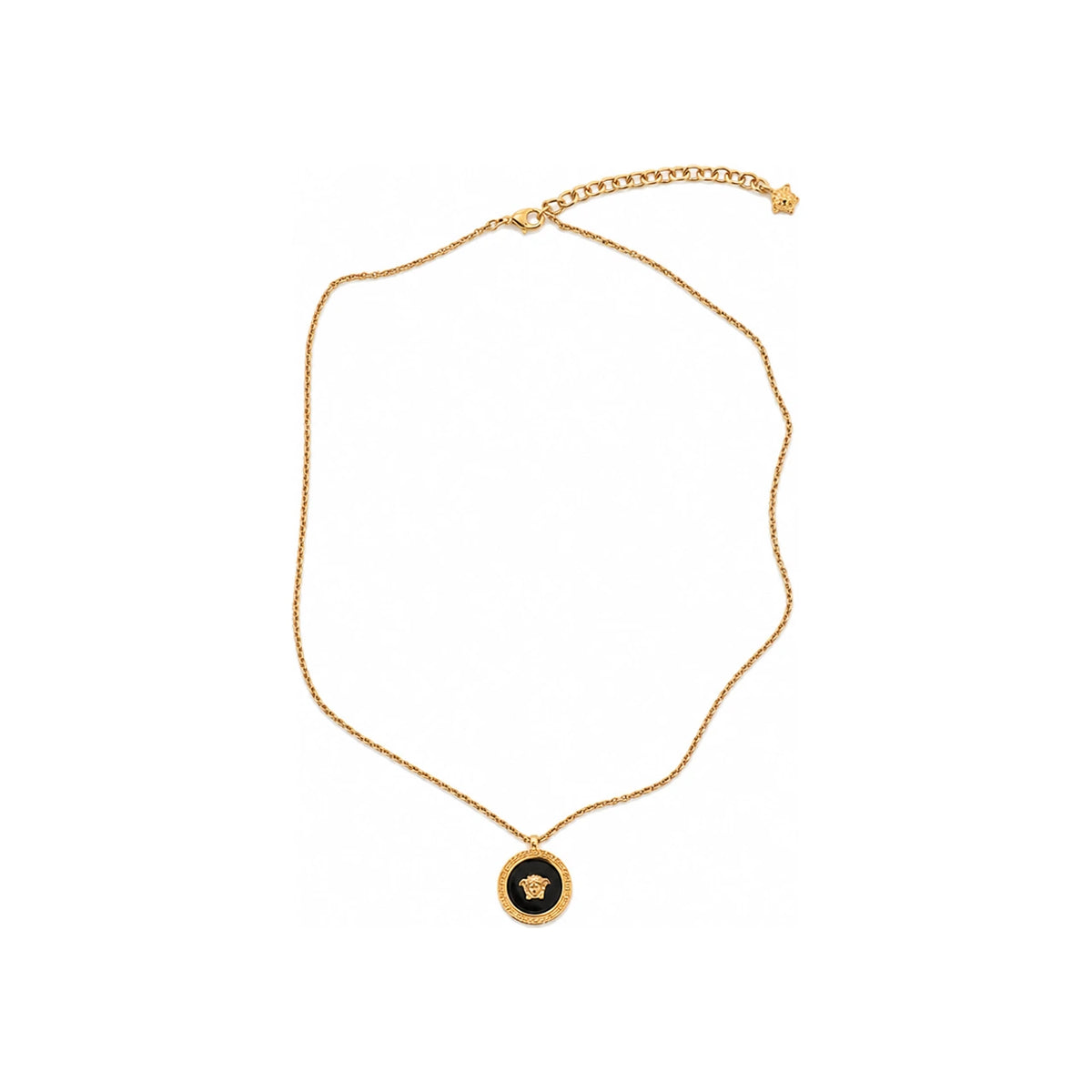 Versace Black Enamel Medusa Gold-Tone Pendant Necklace