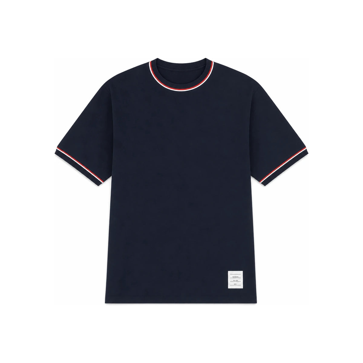 THOM BROWNE RWB Rib Trim Short Sleeve T-Shirt Navy Cotton Men’s