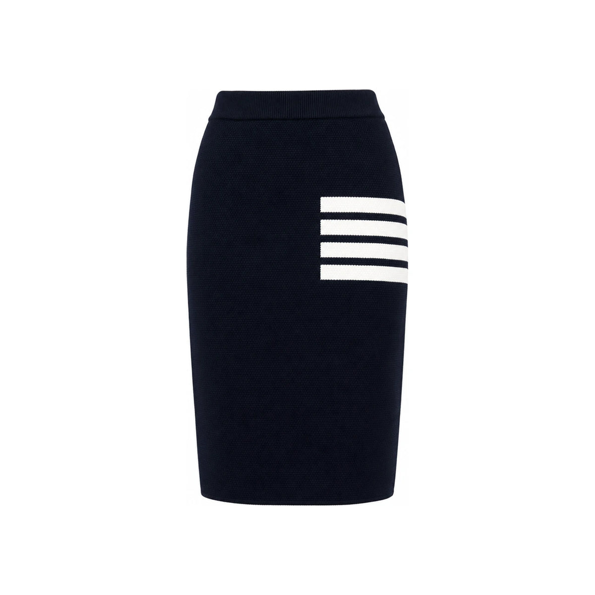 THOM BROWNE 4-Bar Stripe Link Stitch Merino Wool Pencil Midi Skirt