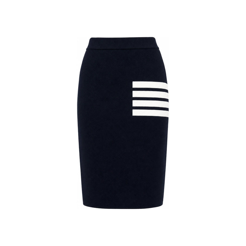 THOM BROWNE 4-Bar Stripe Link Stitch Merino Wool Pencil Midi Skirt