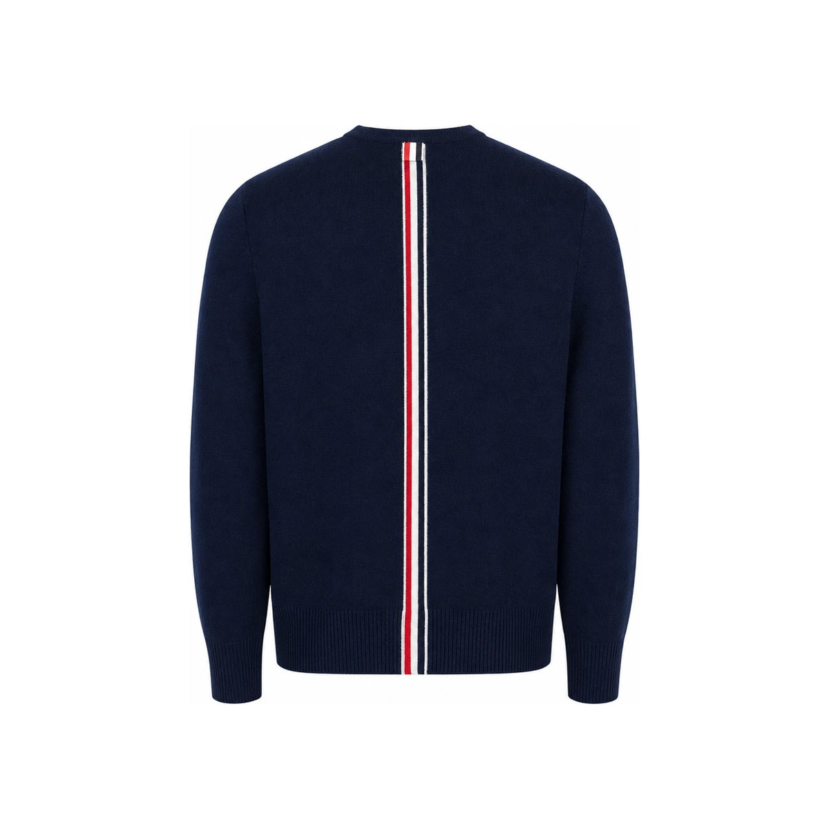 THOM BROWNE Men’s Round Neck Knit Sweater Navy Wool