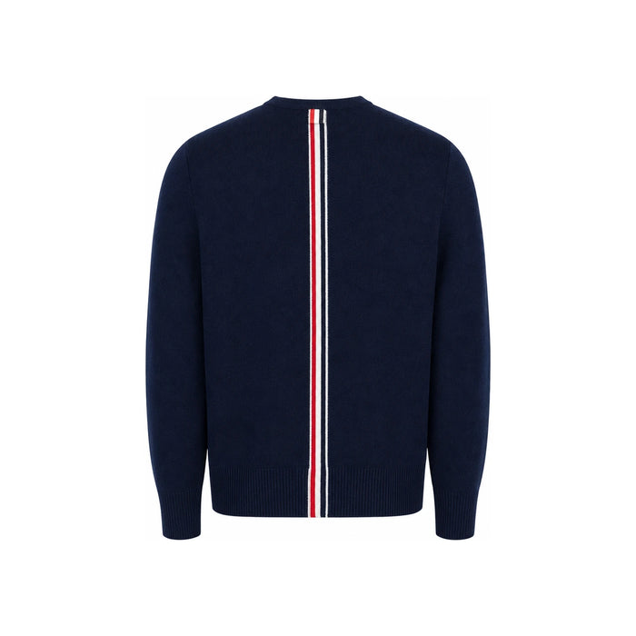 THOM BROWNE Men’s Round Neck Knit Sweater Navy Wool