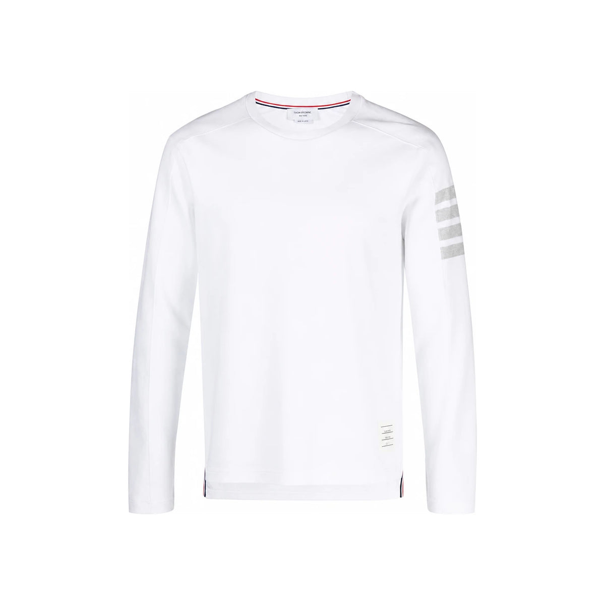 THOM BROWNE White Diagonal Armband Long Sleeve T-Shirt