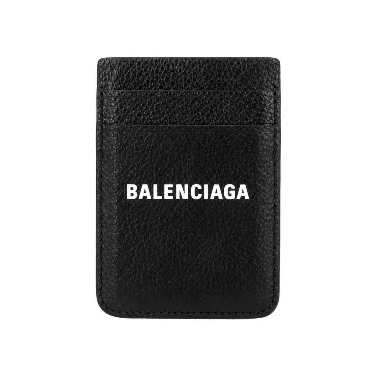 BALENCIAGA Cash Magnetic Leather Card Holder Black Unisex
