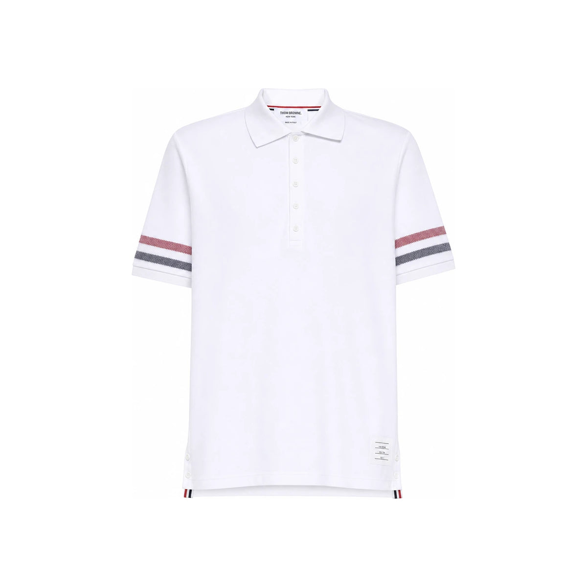 THOM BROWNE RWB Trim Textured Cotton Short Sleeve Polo White