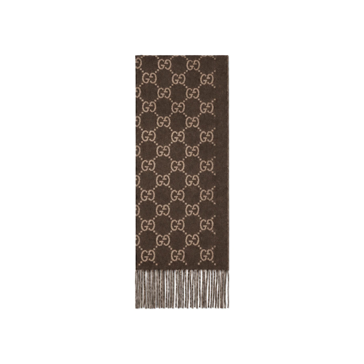 GUCCI GG Logo Cashmere Scarf Unisex Brown Scarf