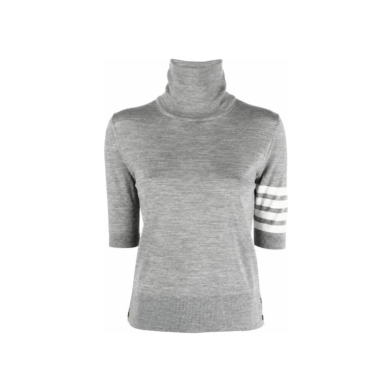 THOM BROWNE 4-Bar Short Sleeve Turtleneck Knit Sweater Gray Women